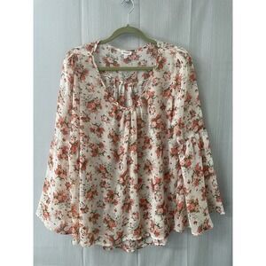 Teen Bell Woman's Fairy Core Bohemian Floral Exaggerated Bell Sleeve Blouse Sz L